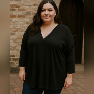 City Chic Black V-Neck Top